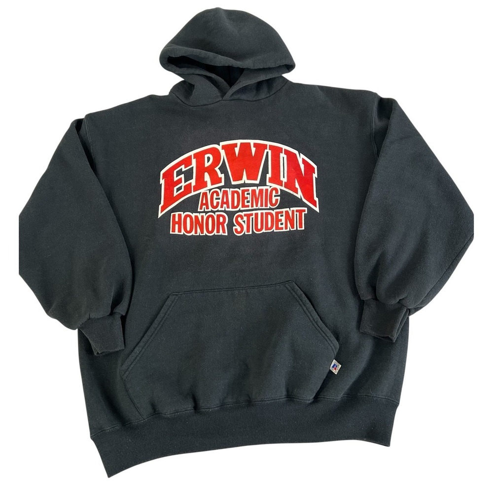 VTG Russell‎ Athletic Large hoodie featuring "ERWIN ACADEMIC HONOR STUDENT Y2K